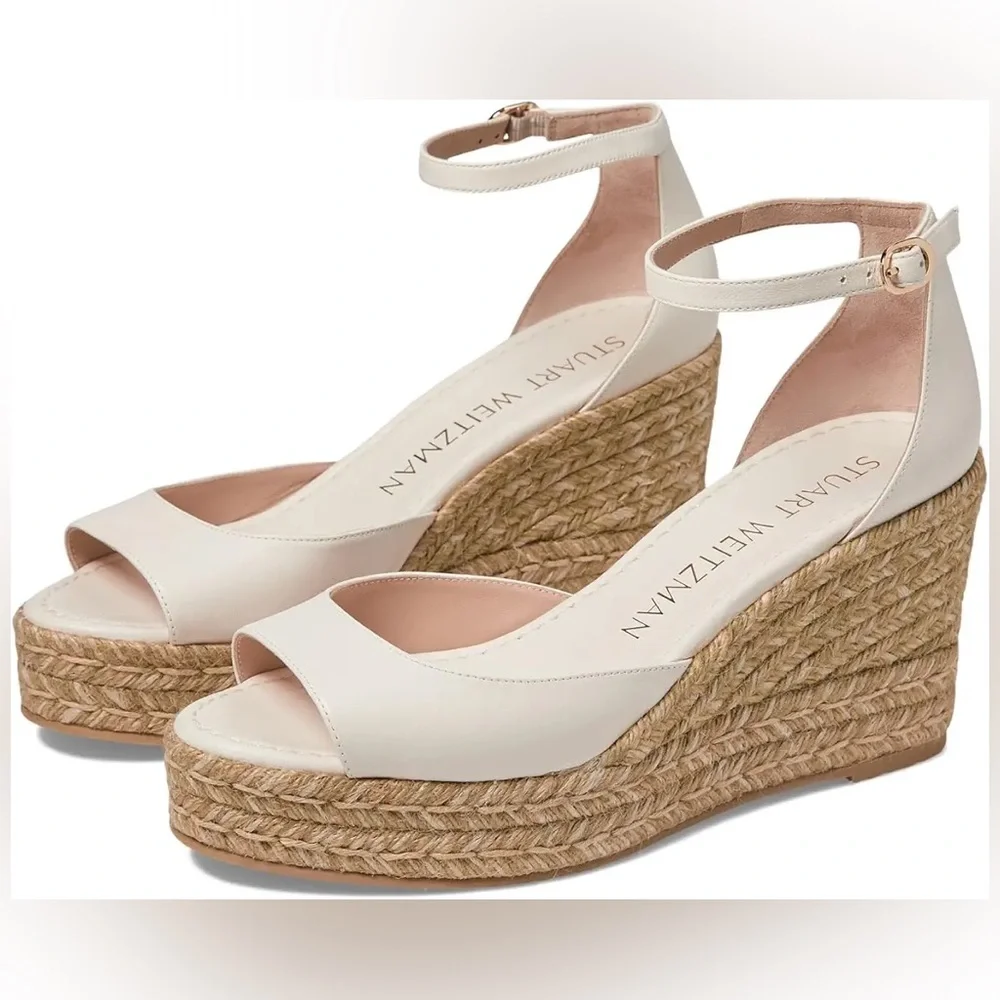 NWOT Stuart Weitzman Nudistia Espadrille Wedge Platforms in off White Size 9